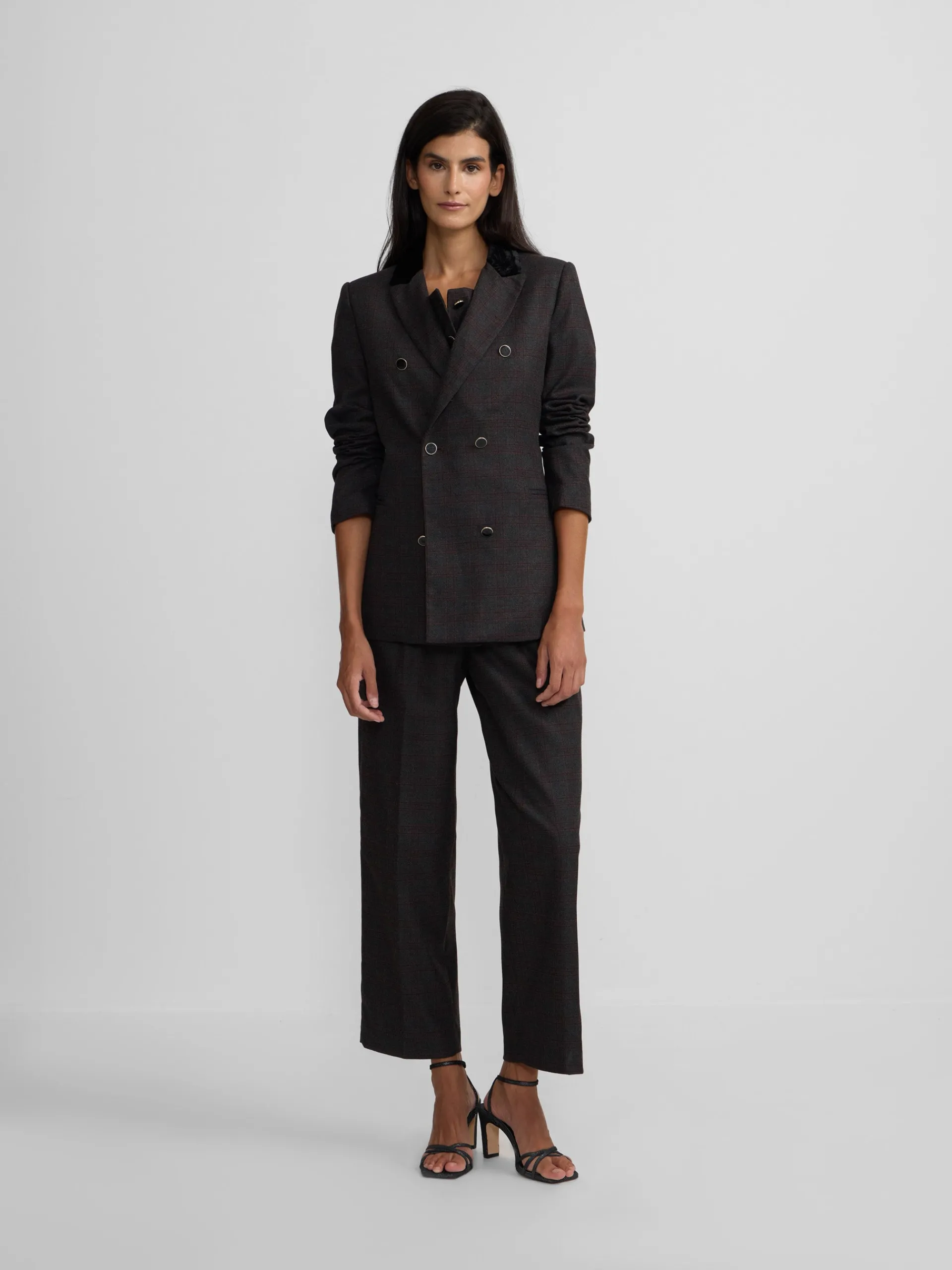 Silbon Americanas|Trajes-Americana cruzada cuadros grises y burdeos Grises y burdeos