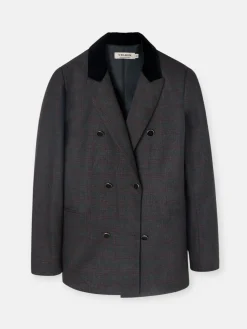 Silbon Americanas|Trajes-Americana cruzada cuadros grises y burdeos Grises y burdeos