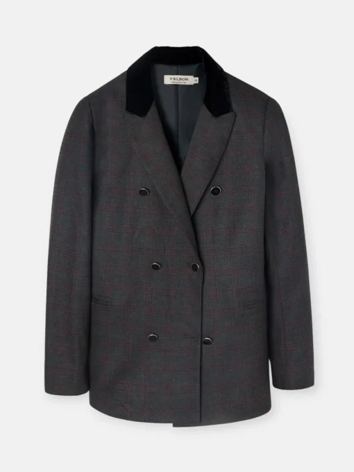 Silbon Americanas|Trajes-Americana cruzada cuadros grises y burdeos Grises y burdeos