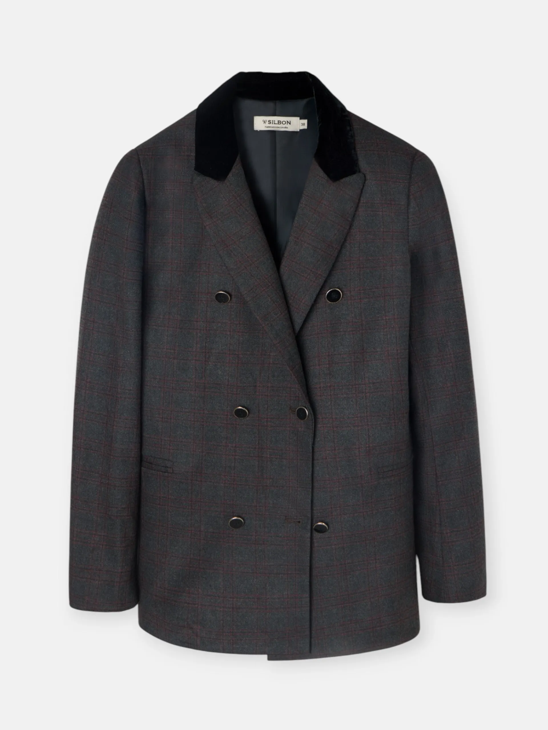 Silbon Americanas|Trajes-Americana cruzada cuadros grises y burdeos Grises y burdeos