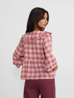 Silbon Camisas Y Blusas-Blusa cuello bobo cuadros s Rosa