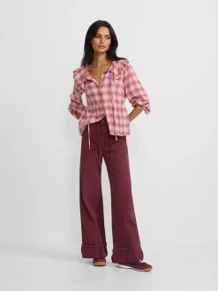 Silbon Camisas Y Blusas-Blusa cuello bobo cuadros s Rosa