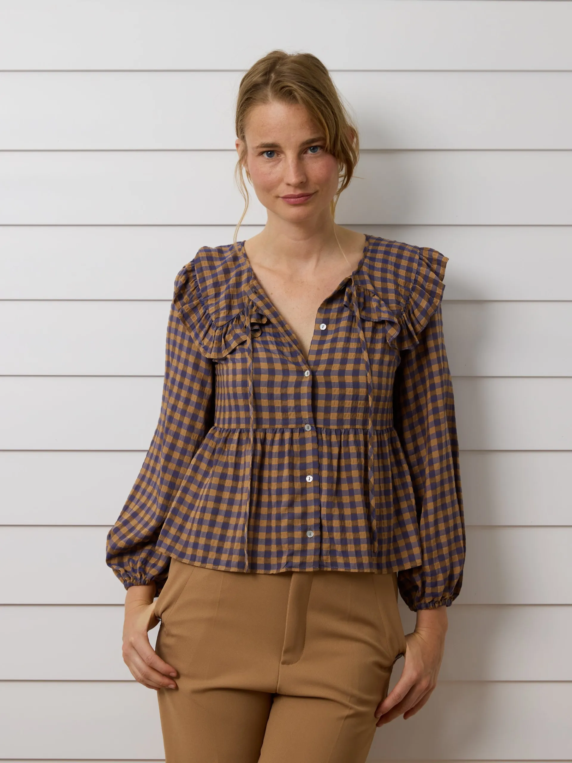 Silbon Camisas Y Blusas-Blusa cuello bobo vichy Azul