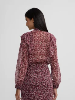 Silbon Camisas Y Blusas-Blusa volante estampado animal print Burdeos