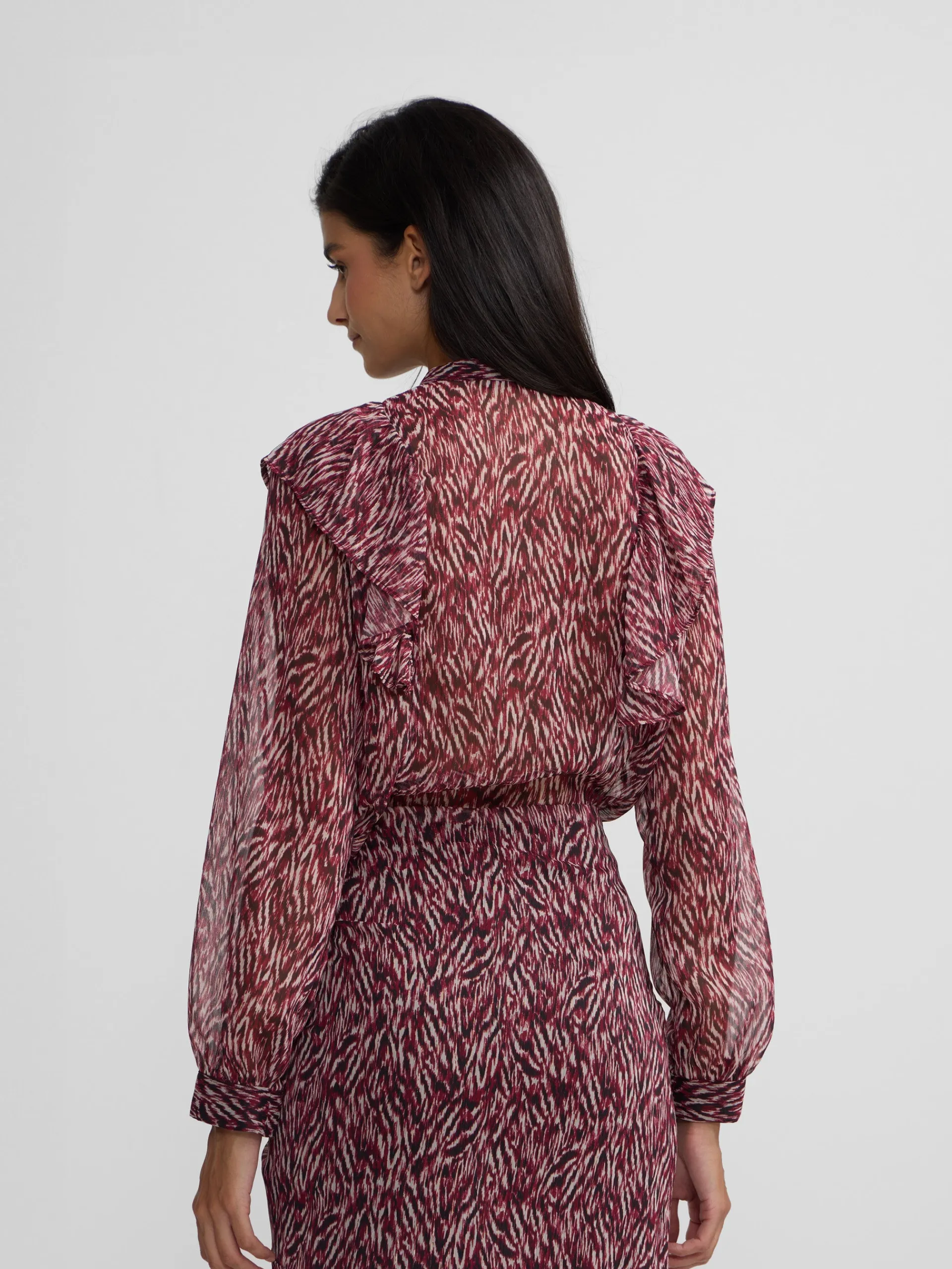Silbon Camisas Y Blusas-Blusa volante estampado animal print Burdeos