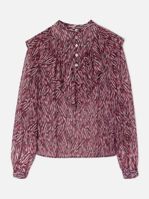 Silbon Camisas Y Blusas-Blusa volante estampado animal print Burdeos