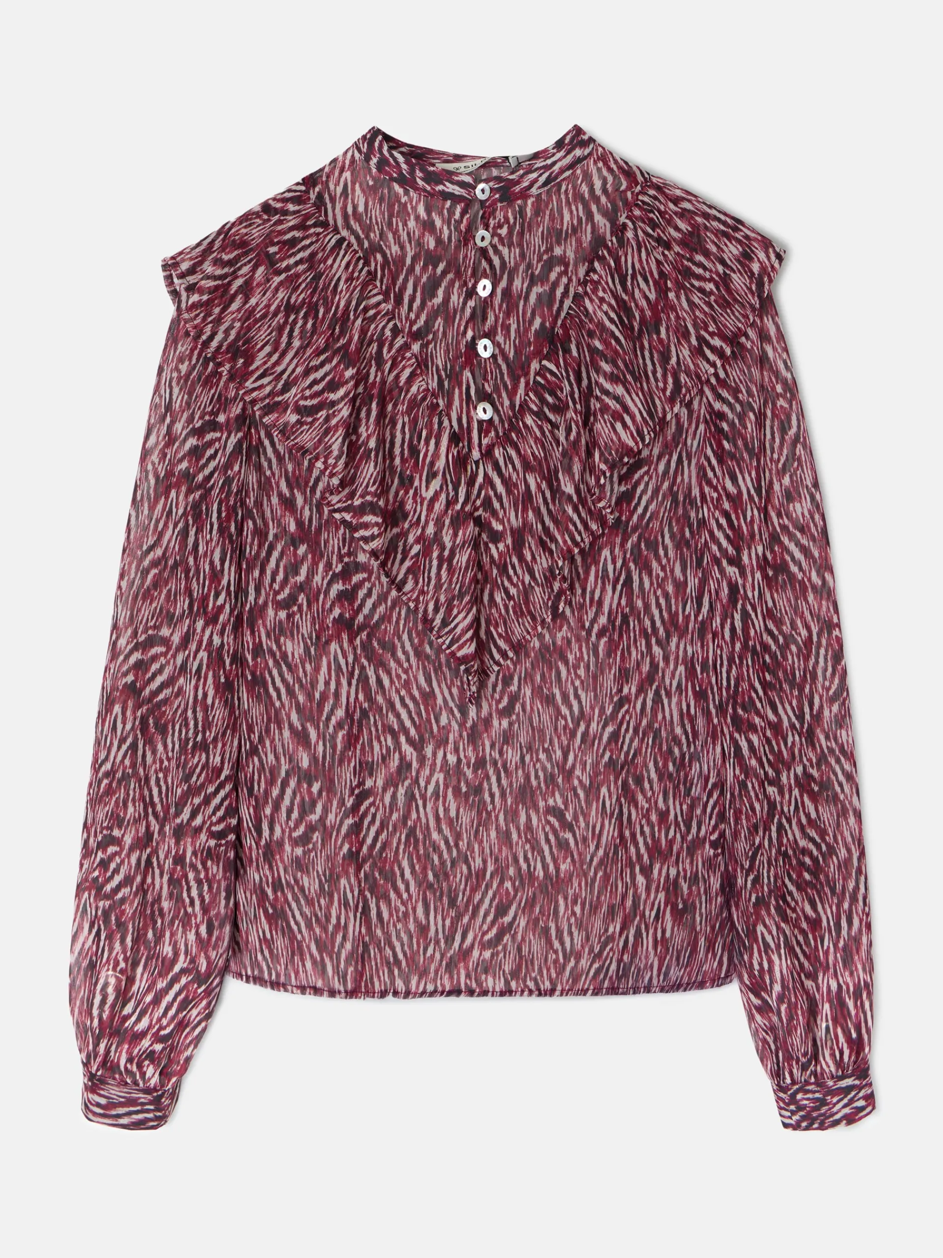 Silbon Camisas Y Blusas-Blusa volante estampado animal print Burdeos
