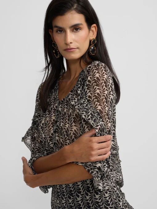 Silbon Camisas Y Blusas-Blusa volantes estampado s Negro