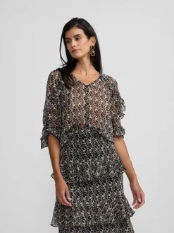 Silbon Camisas Y Blusas-Blusa volantes estampado s Negro