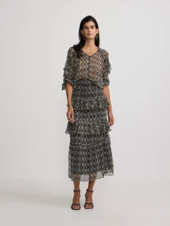 Silbon Camisas Y Blusas-Blusa volantes estampado s Negro