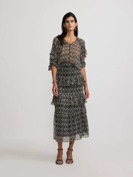 Silbon Camisas Y Blusas-Blusa volantes estampado s Negro