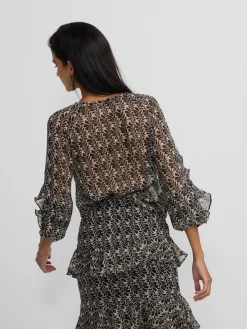 Silbon Camisas Y Blusas-Blusa volantes estampado s Negro