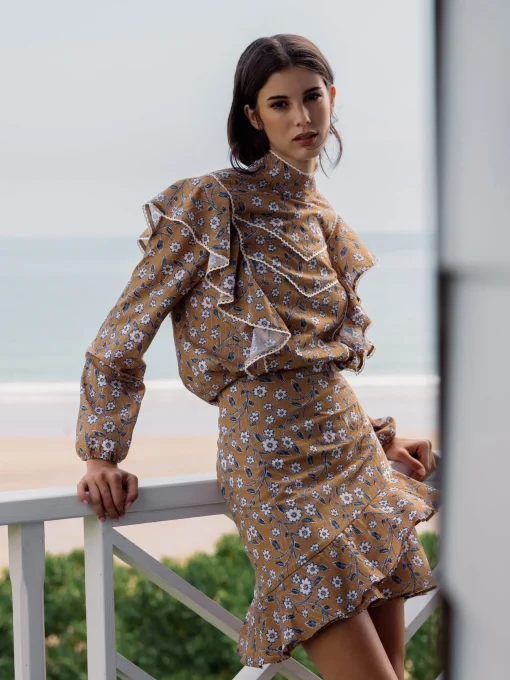 Silbon Camisas Y Blusas-Blusa volantes estampado flores Camel