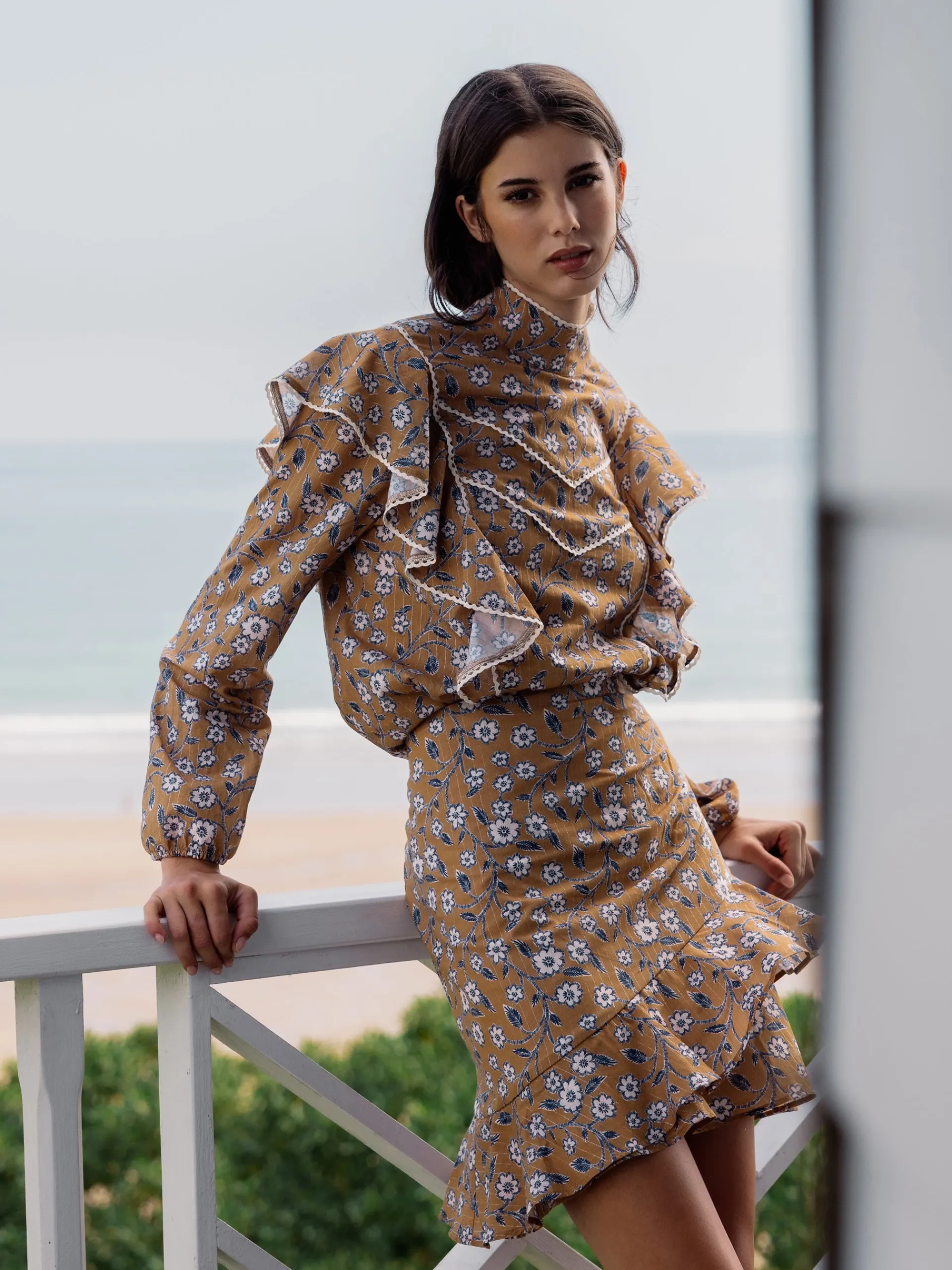 Silbon Camisas Y Blusas-Blusa volantes estampado flores Camel