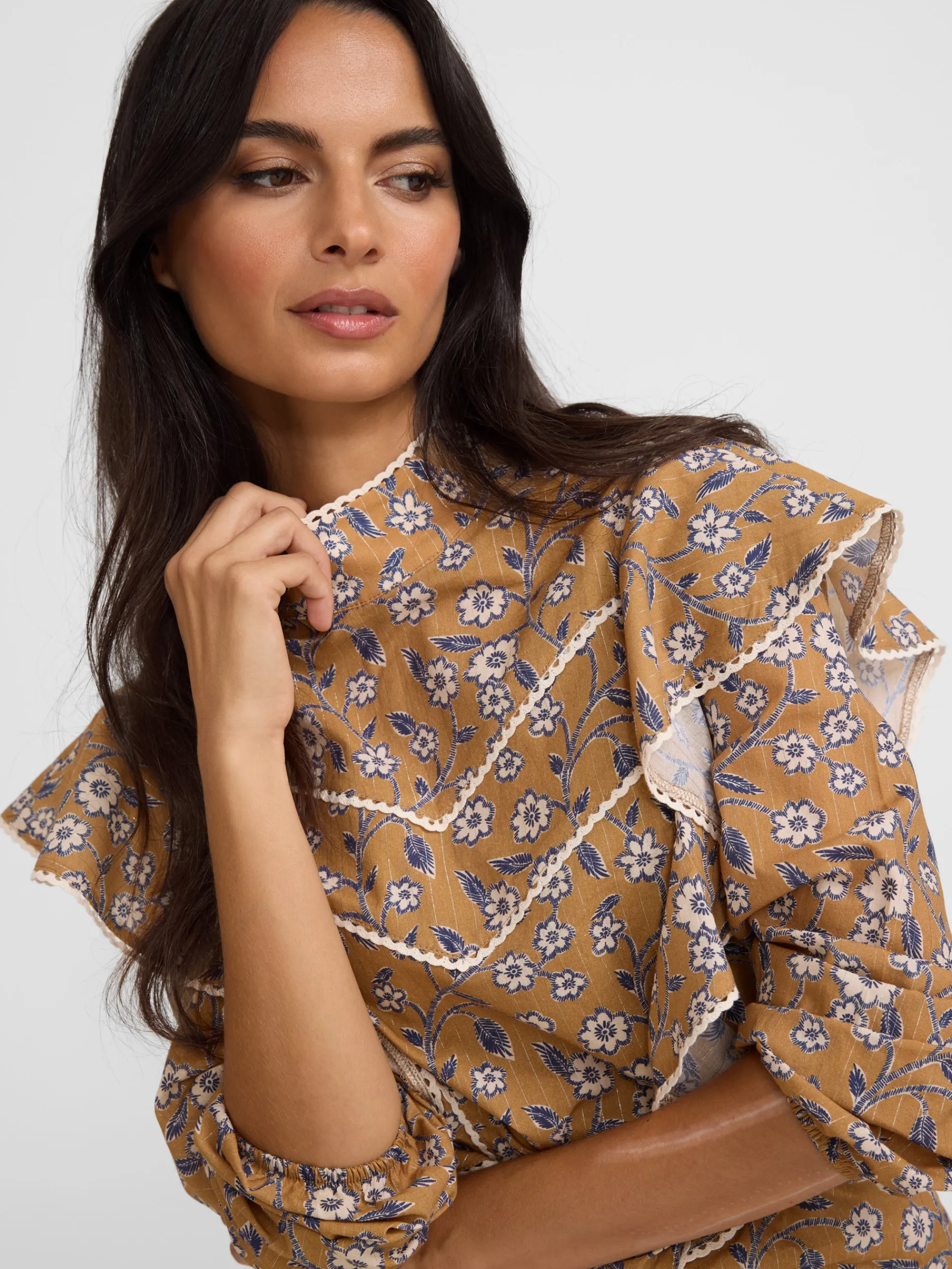 Silbon Camisas Y Blusas-Blusa volantes estampado flores Camel