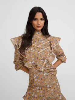 Silbon Camisas Y Blusas-Blusa volantes estampado flores Camel