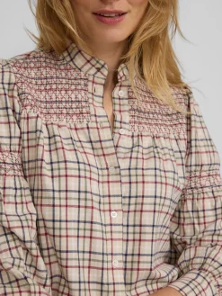 Silbon Camisas Y Blusas-Camisa fruncidos cuadros granate y azul Marron