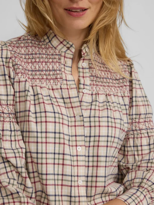 Silbon Camisas Y Blusas-Camisa fruncidos cuadros granate y azul Marron