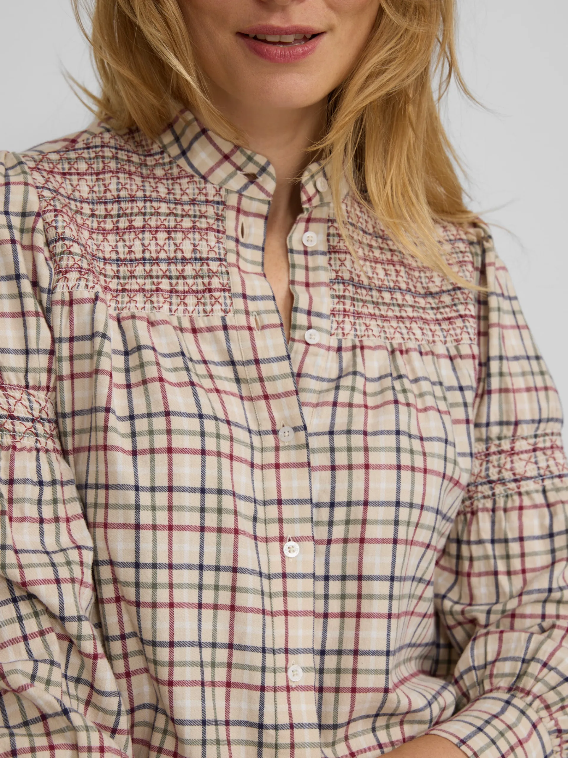 Silbon Camisas Y Blusas-Camisa fruncidos cuadros granate y azul Marron