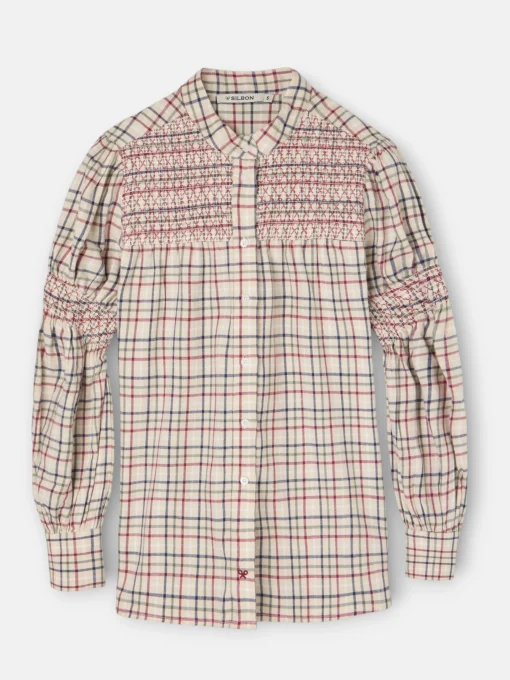 Silbon Camisas Y Blusas-Camisa fruncidos cuadros granate y azul Marron