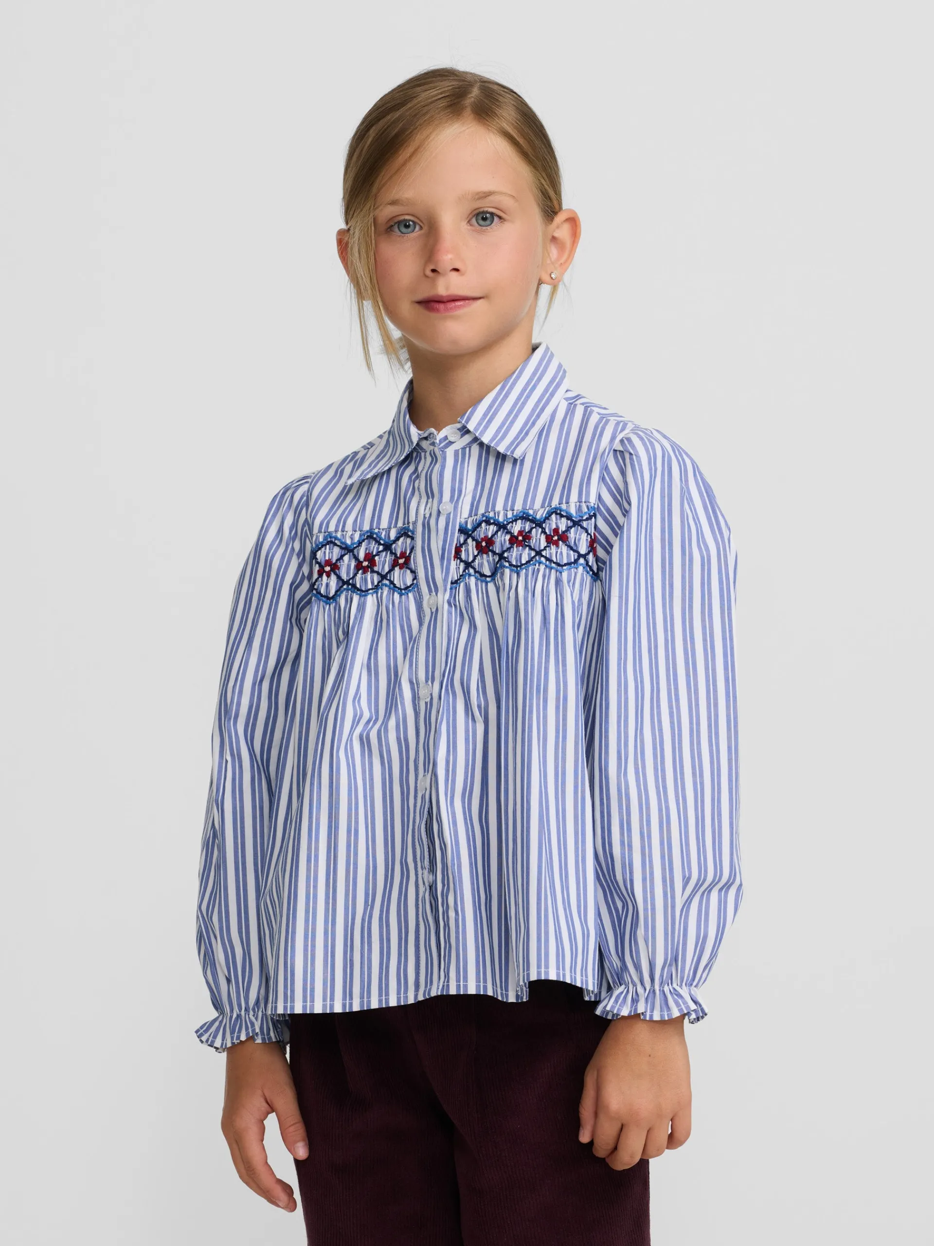 Silbon Camisas Y Blusas-Camisa girl fruncidos rayas y blanca Azul