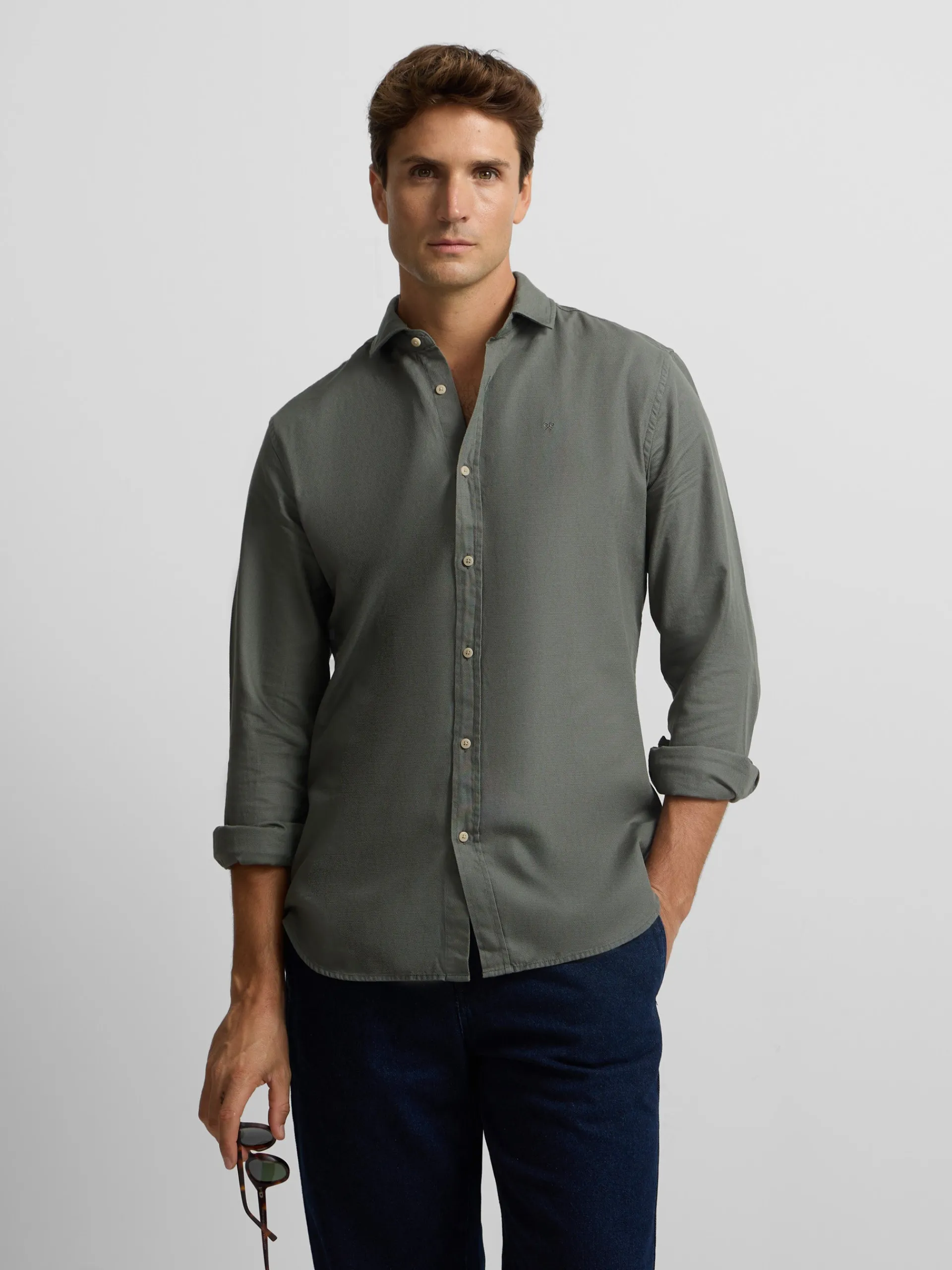 Silbon Smart Casual·Camisas Sport-Camisa sport miniestructura verde oscuro Verde oscuro