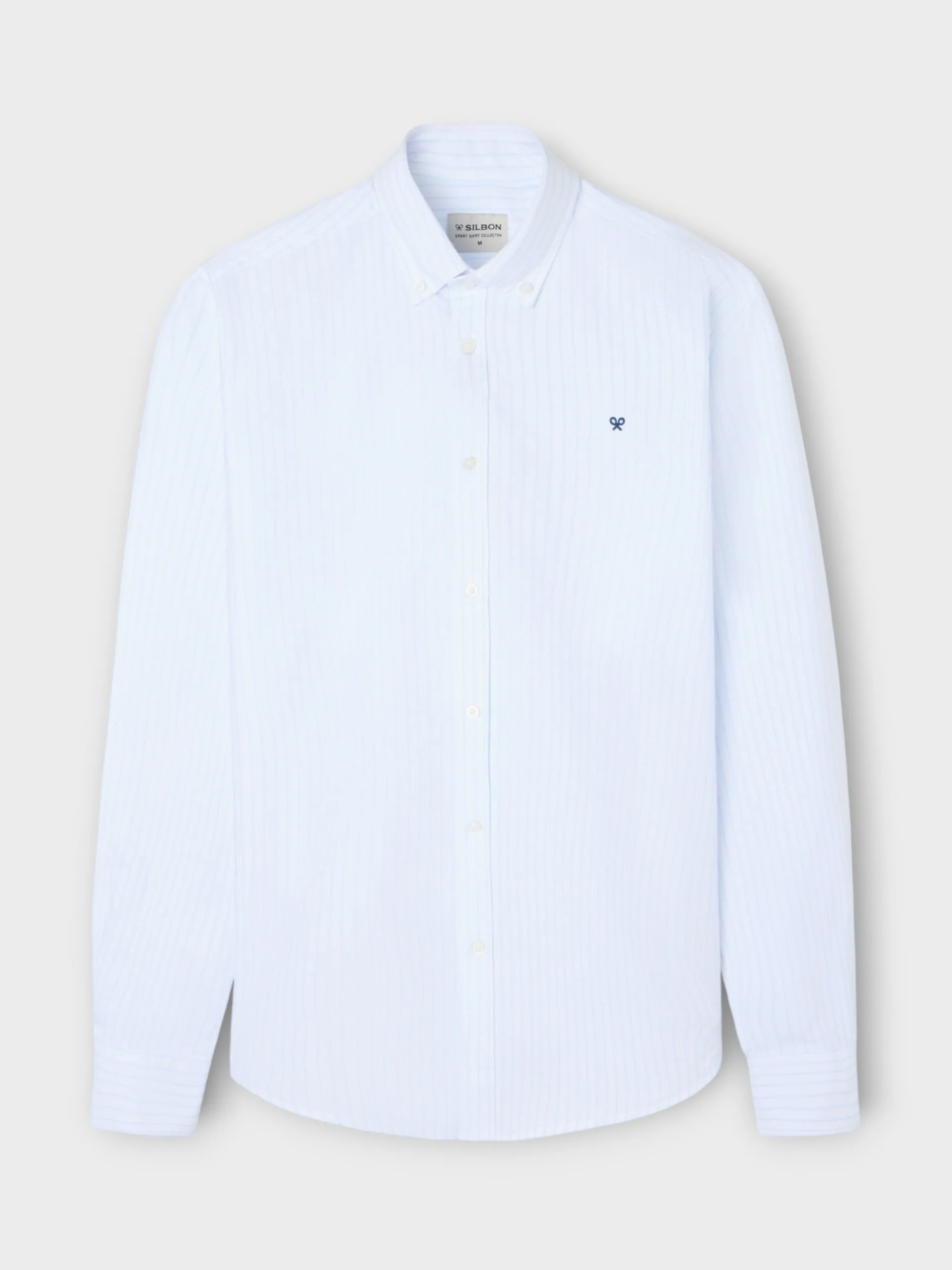 Silbon Smart Casual·Camisas Sport-Camisa sport oxford blanca raya fina Celeste