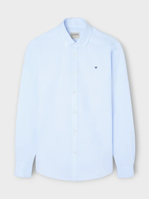 Silbon Smart Casual·Camisas Sport-Camisa sport oxford celeste raya fina Blanca