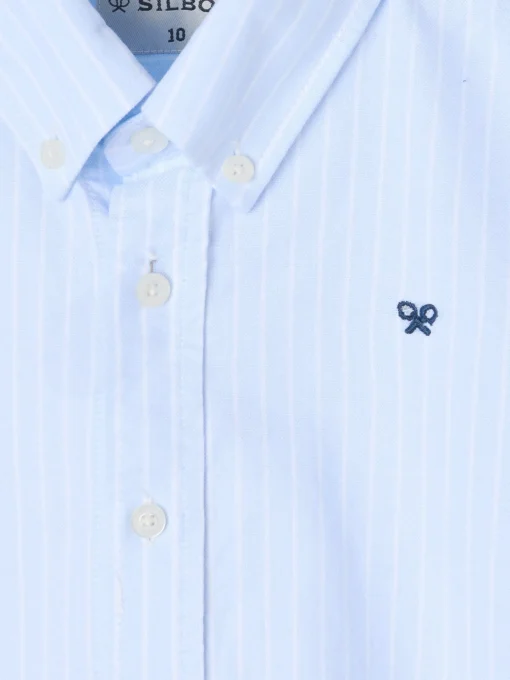 Silbon Camisas Y Poleras-Camisa sport oxford kids celeste raya fina blanca Blanco