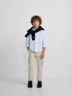 Silbon Camisas Y Poleras-Camisa sport oxford kids celeste raya fina blanca Blanco