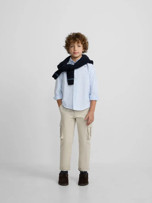 Silbon Camisas Y Poleras-Camisa sport oxford kids celeste raya fina blanca Blanco