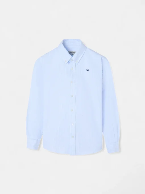 Silbon Camisas Y Poleras-Camisa sport oxford kids celeste raya fina blanca Blanco