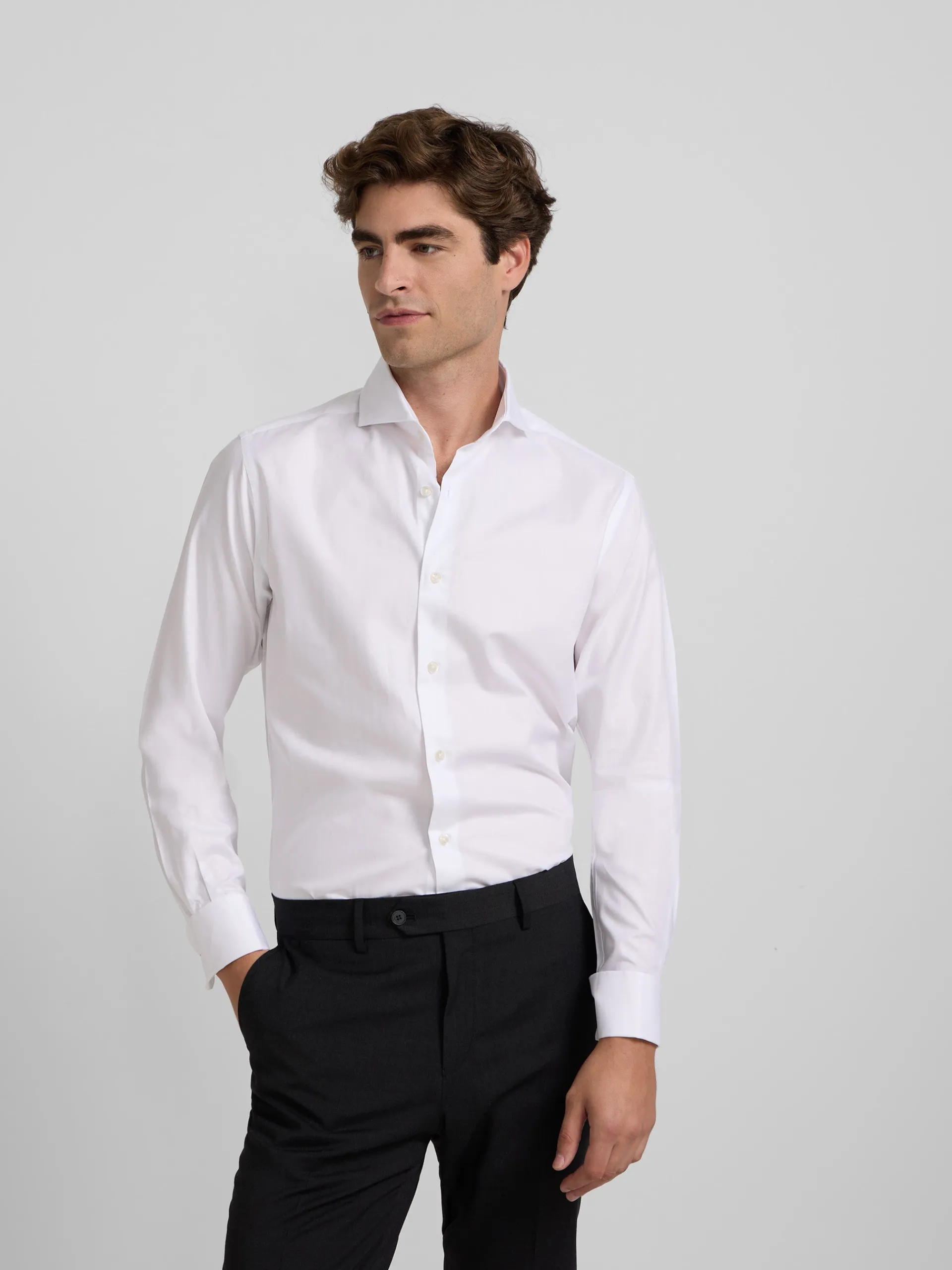 Silbon Formal Y Etiqueta·Camisas De Vestir-Camisa vestir espiga blanca puño doble Blanco