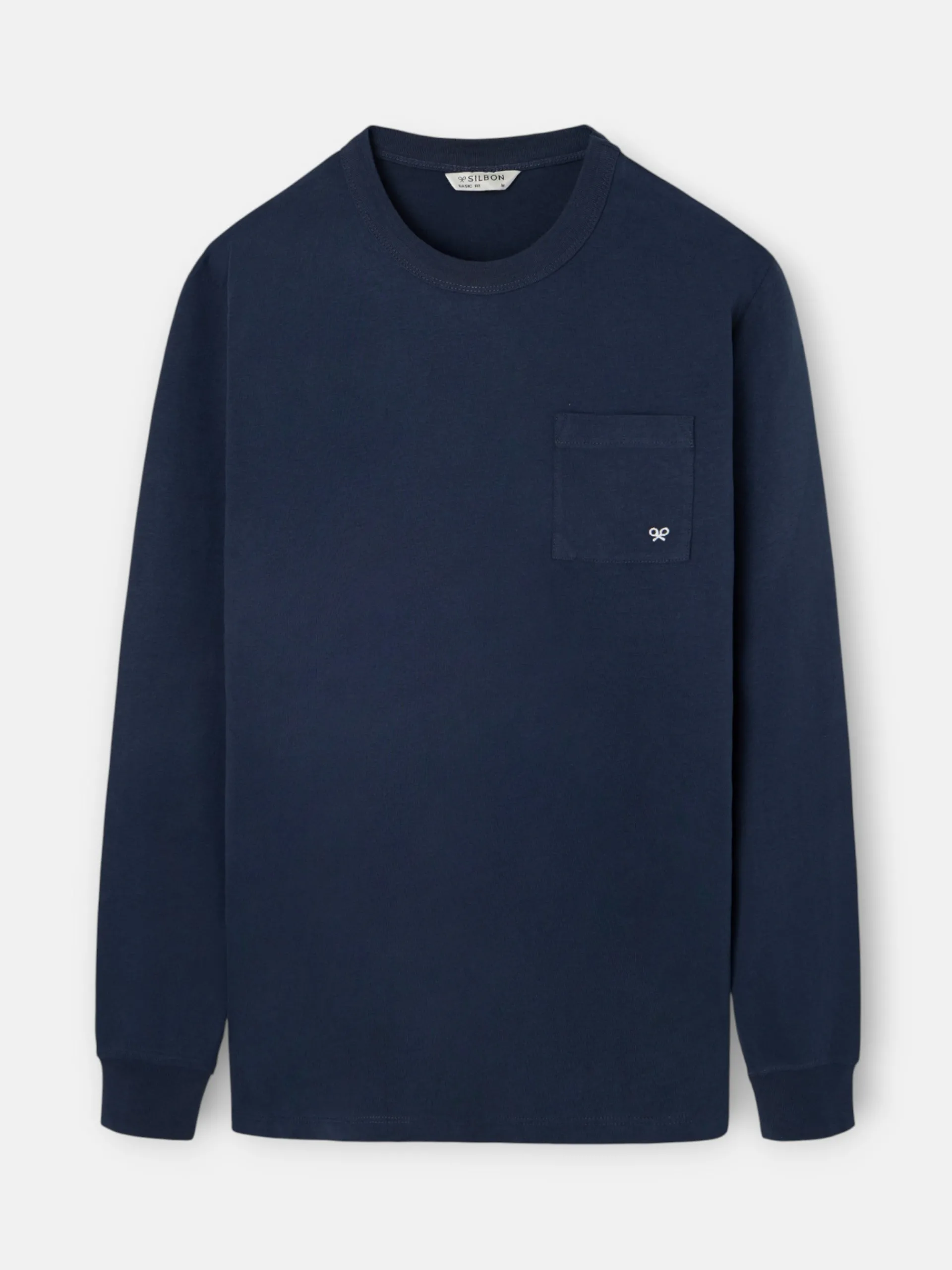 Silbon Smart Casual·Camisetas-Camiseta manga larga bolsillo azul marino Azul marino