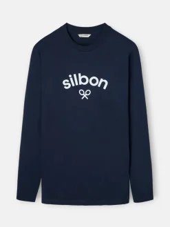 Silbon Smart Casual·Camisetas-Camiseta manga larga logo medio azul marino Azul marino