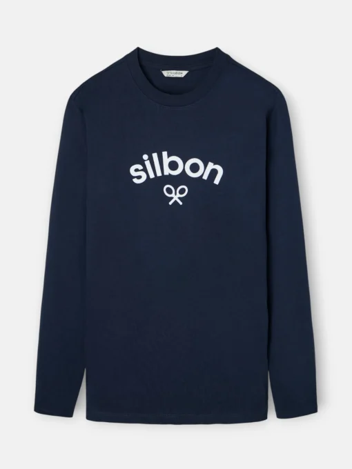 Silbon Smart Casual·Camisetas-Camiseta manga larga logo medio azul marino Azul marino