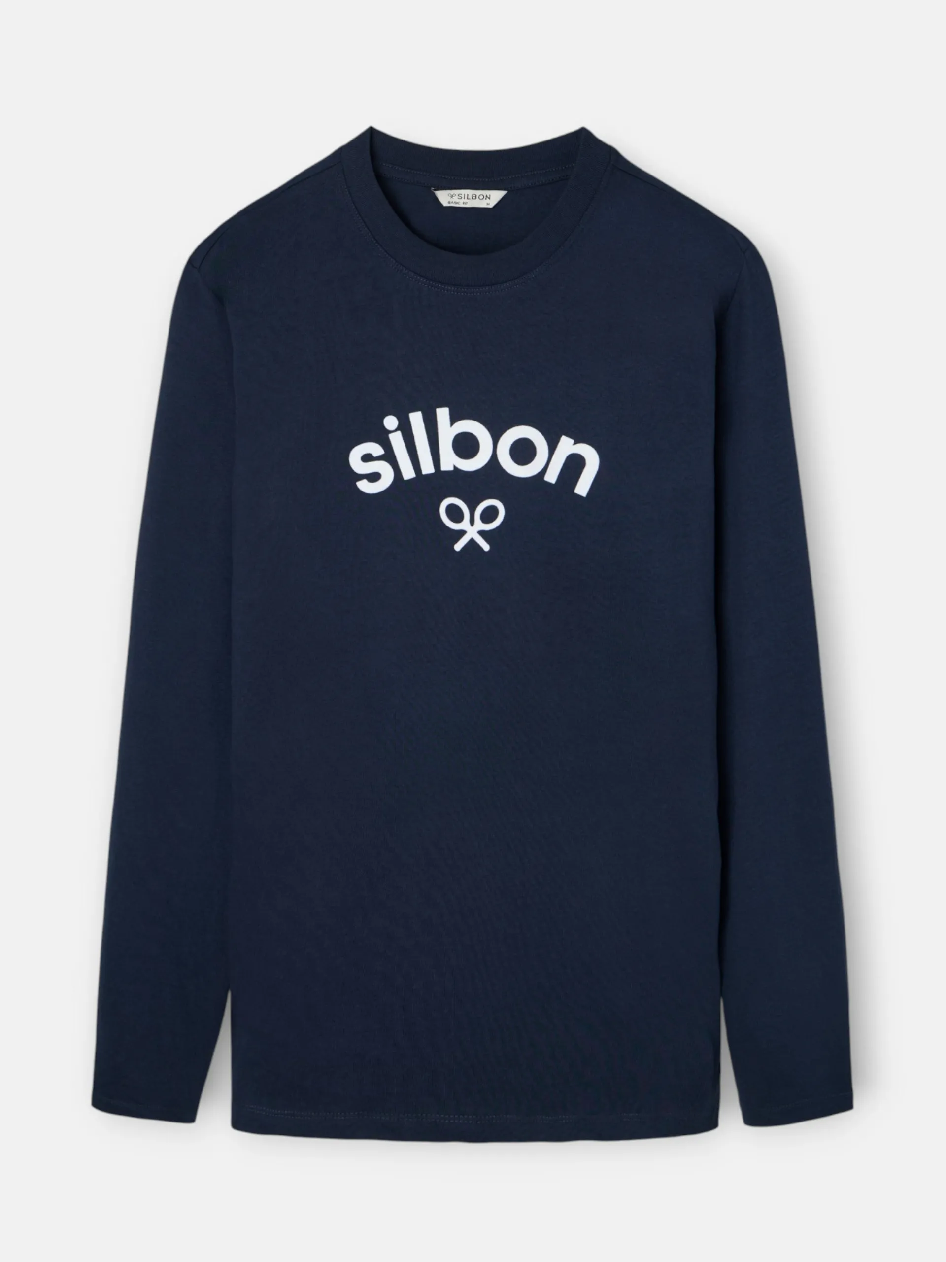 Silbon Smart Casual·Camisetas-Camiseta manga larga logo medio azul marino Azul marino