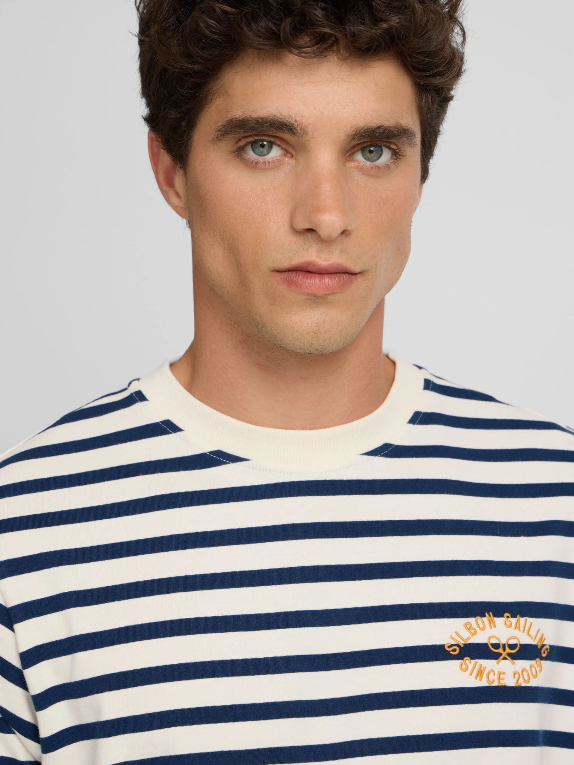 Silbon Smart Casual·Camisetas-Camiseta raya media azul marino Azul marino