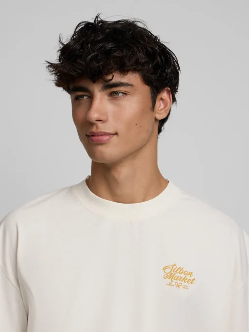 Silbon Camisetas|Smart Casual·Camisetas-Camiseta relaxed fit market Crema