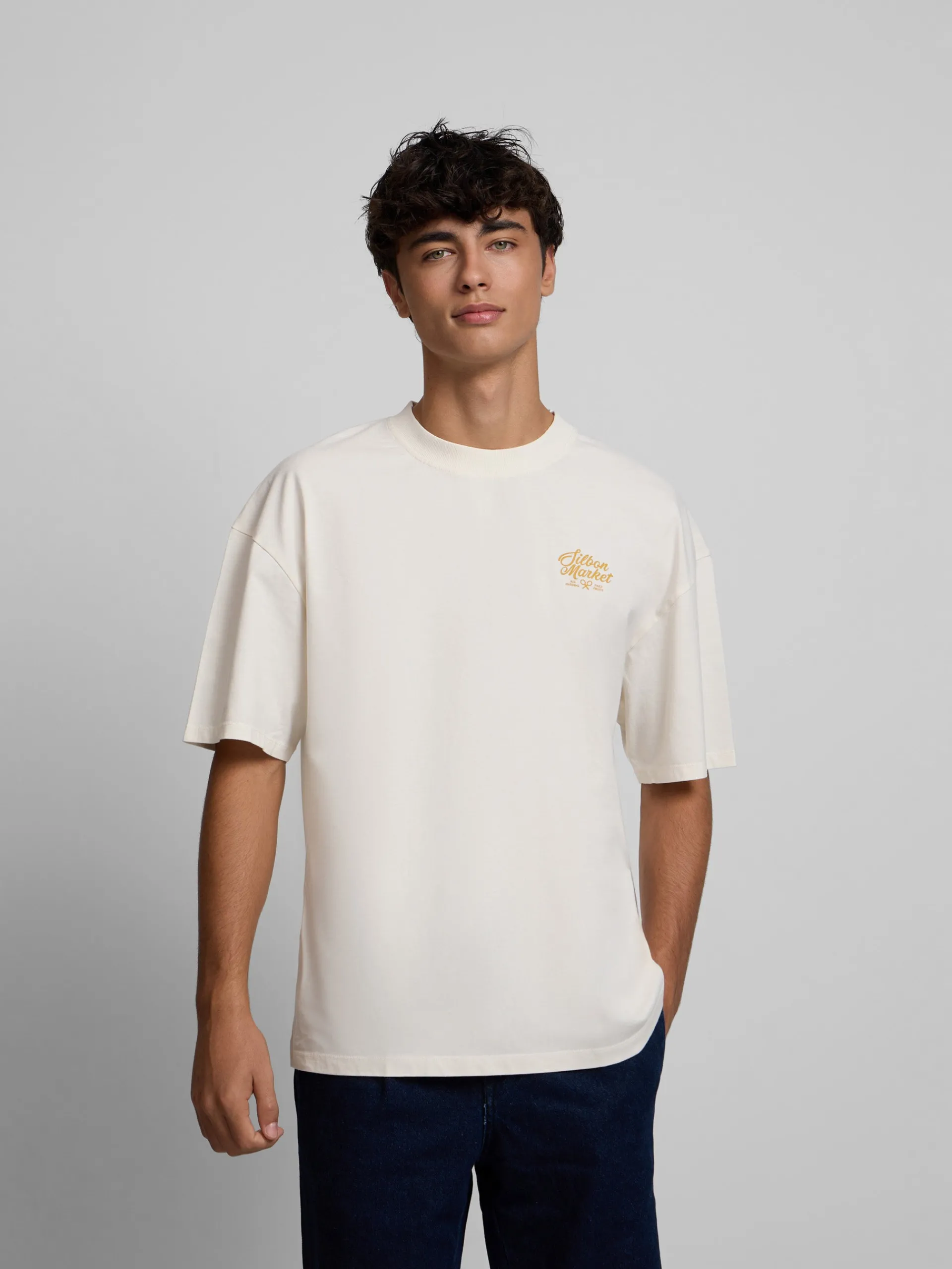 Silbon Camisetas|Smart Casual·Camisetas-Camiseta relaxed fit market Crema