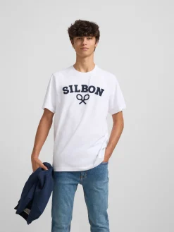 Silbon Smart Casual·Camisetas-Camiseta raqueta media blanca Blanco
