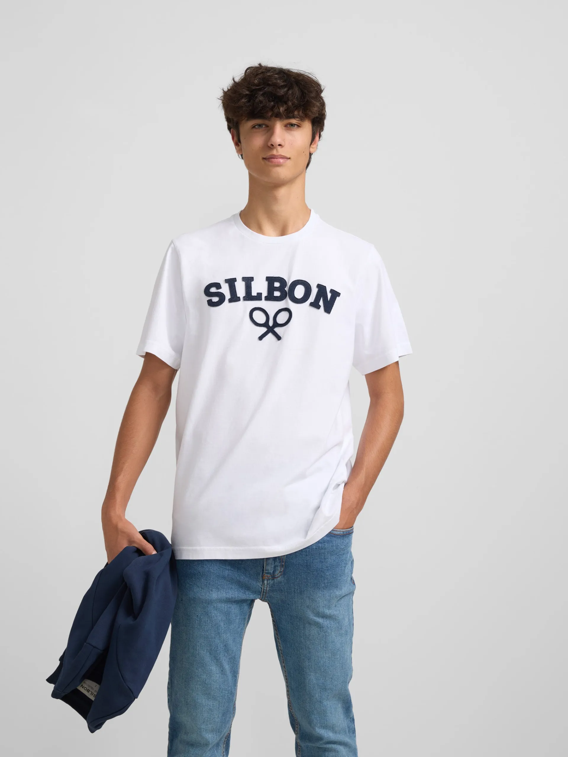 Silbon Smart Casual·Camisetas-Camiseta raqueta media blanca Blanco