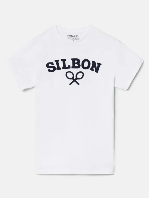 Silbon Smart Casual·Camisetas-Camiseta raqueta media blanca Blanco