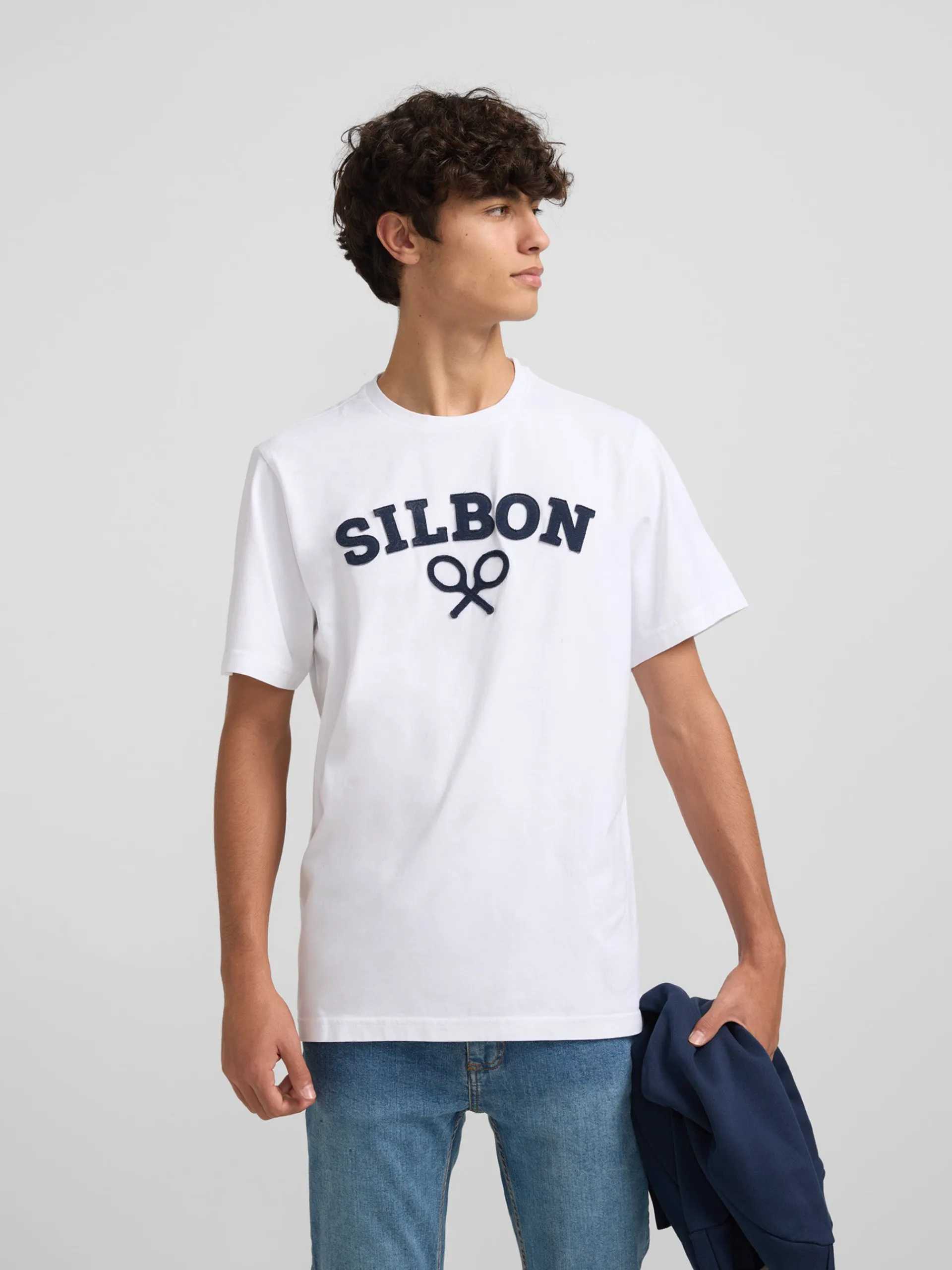 Silbon Smart Casual·Camisetas-Camiseta raqueta media blanca Blanco