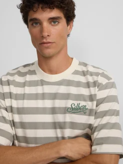 Silbon Smart Casual·Camisetas-Camiseta special fit raya verde Crema