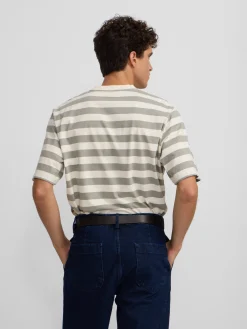 Silbon Smart Casual·Camisetas-Camiseta special fit raya verde Crema