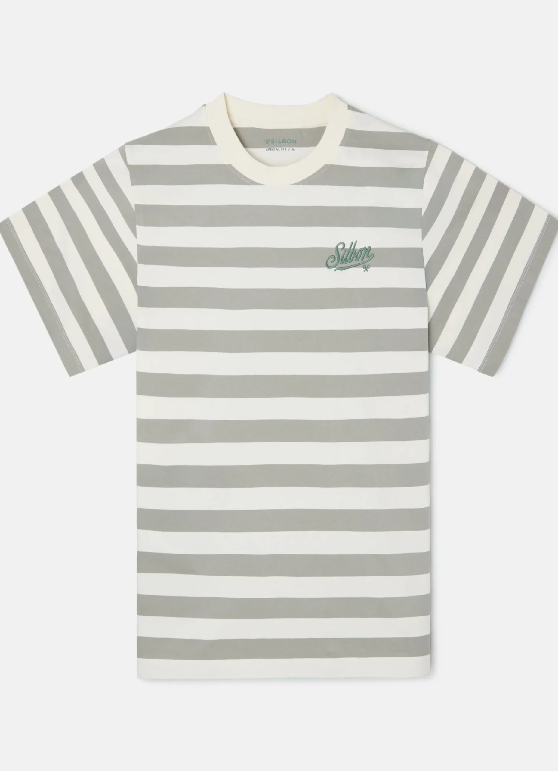 Silbon Smart Casual·Camisetas-Camiseta special fit raya verde Crema