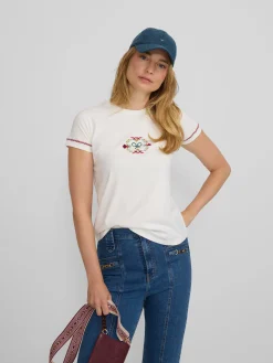 Silbon Camisetas, Polos Y Tops-Camiseta woman bordado etnico multicolor blanca Blanco