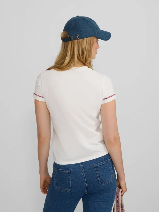 Silbon Camisetas, Polos Y Tops-Camiseta woman bordado etnico multicolor blanca Blanco