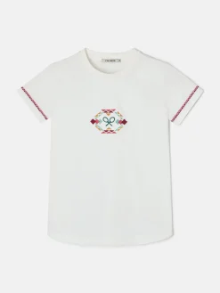 Silbon Camisetas, Polos Y Tops-Camiseta woman bordado etnico multicolor blanca Blanco